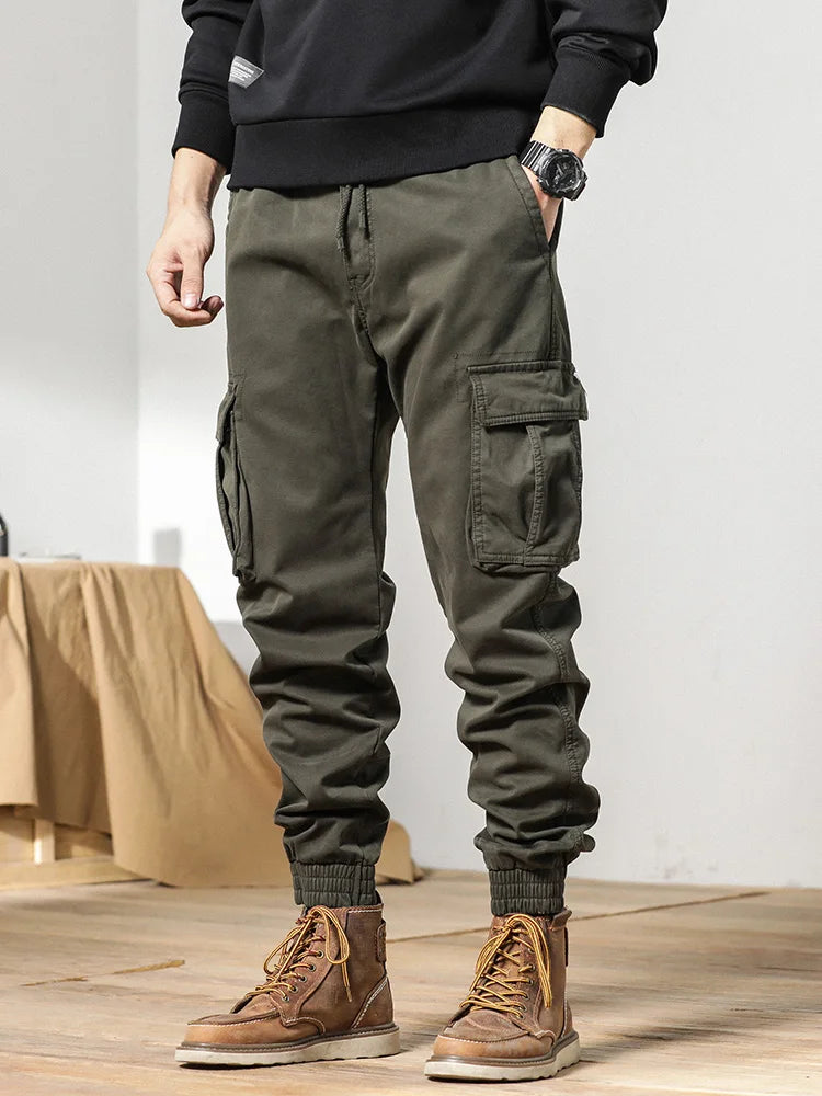 Cargo Pants Men Multi-Pockets Drawstring Fleece Liner