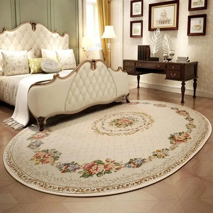 Oval Carpet European Pastoral Floral Style Print