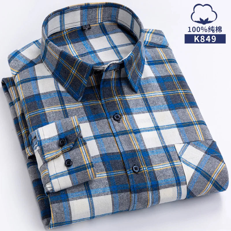 Flannel Plaid Long Sleeve Turn-down Shirts