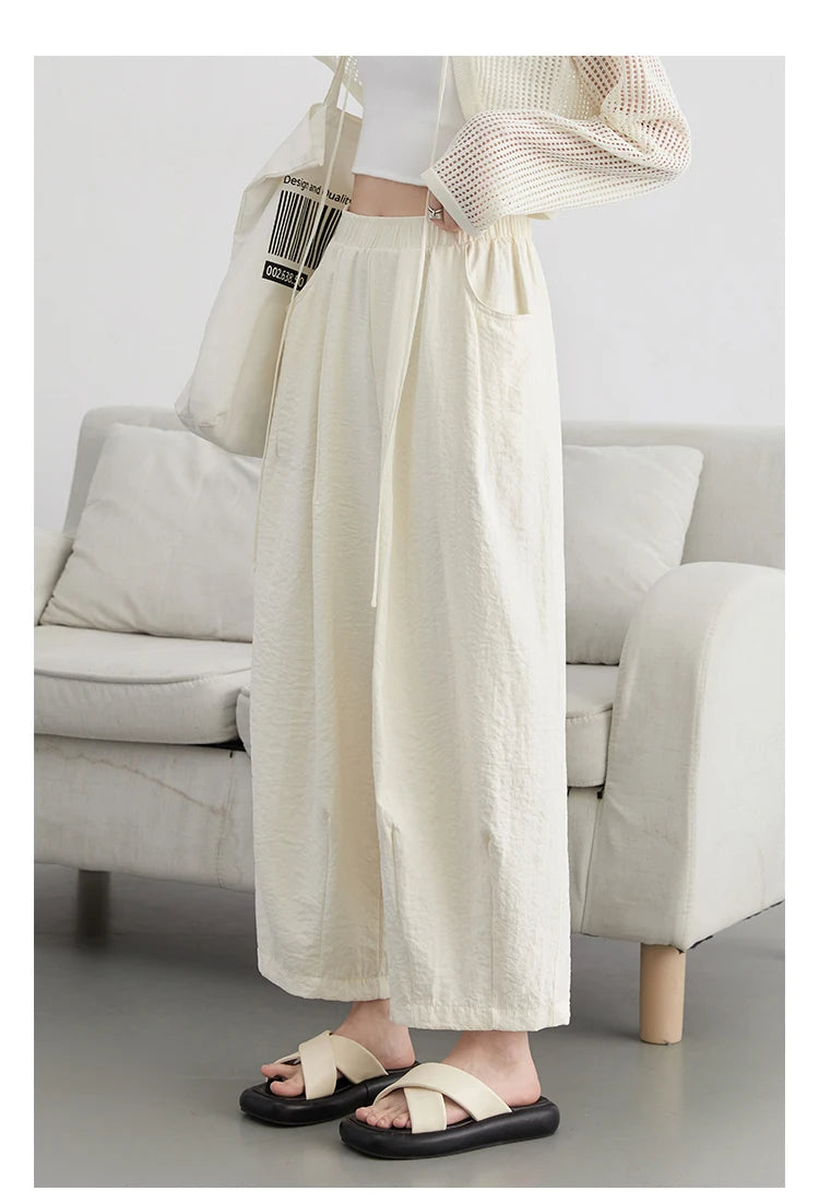 White Pants Casual Elastic High Waisted Womens