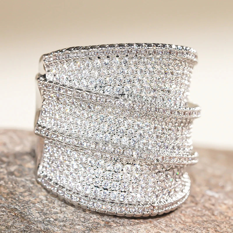 Full Bling Iced Out Wide Sparkling CZ