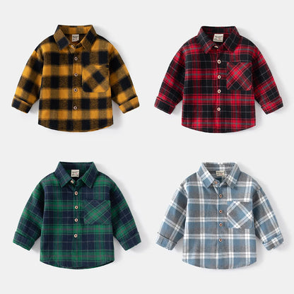 Kids Shirts With Collar Long Sleeved Plaid