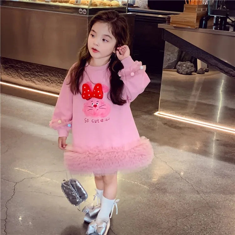 Girls' Casual Stylish Patchwork Tulle Hoodie Dresses