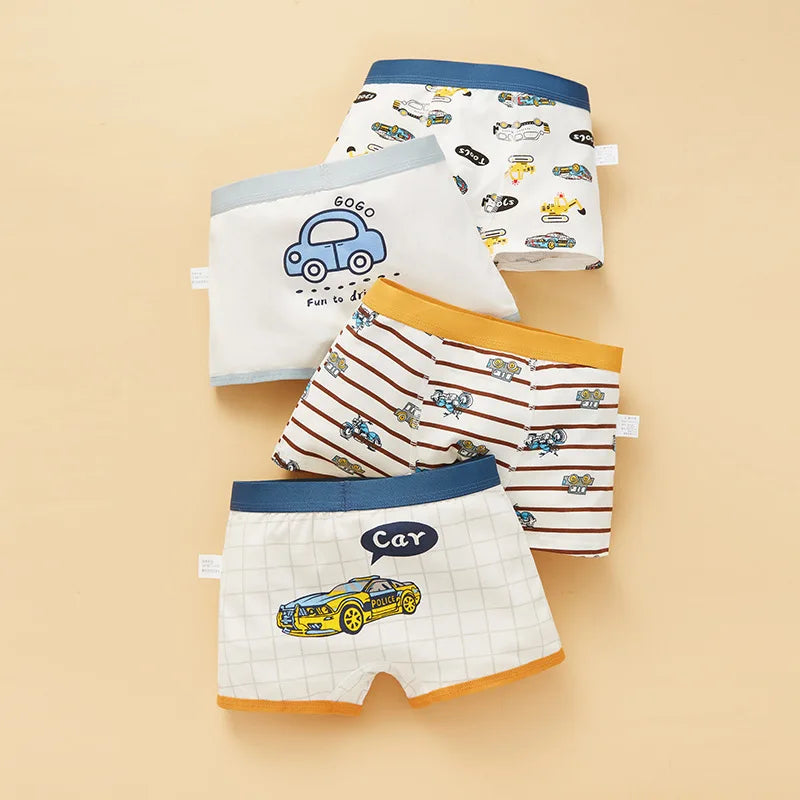 4PCS Boys Cute Cotton Breathable Comfort Underwear