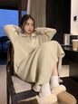 Plain Long Polo Collar Woman Knitted Dress