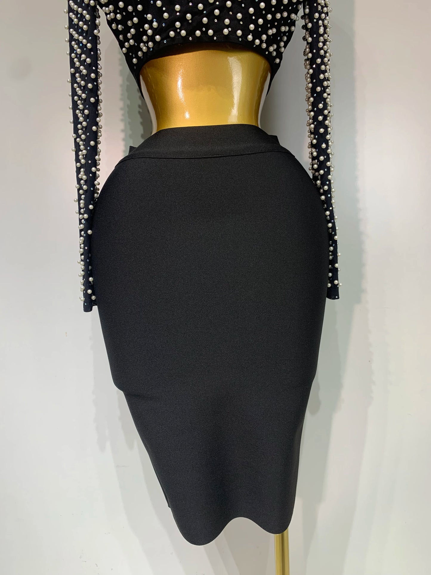 2 Pcs Women Sexy Long Sleeve Mesh Pearl Top