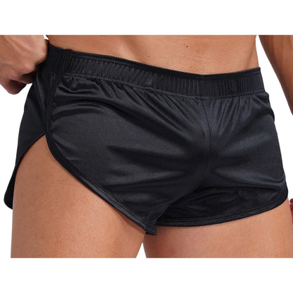 Men Side Split Satin Shorts Built-in Bulge