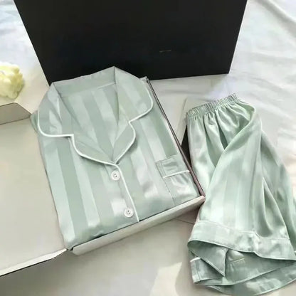 2Pcs/set Ice Silk Women's Pajamas Short Sleeve Short Pants