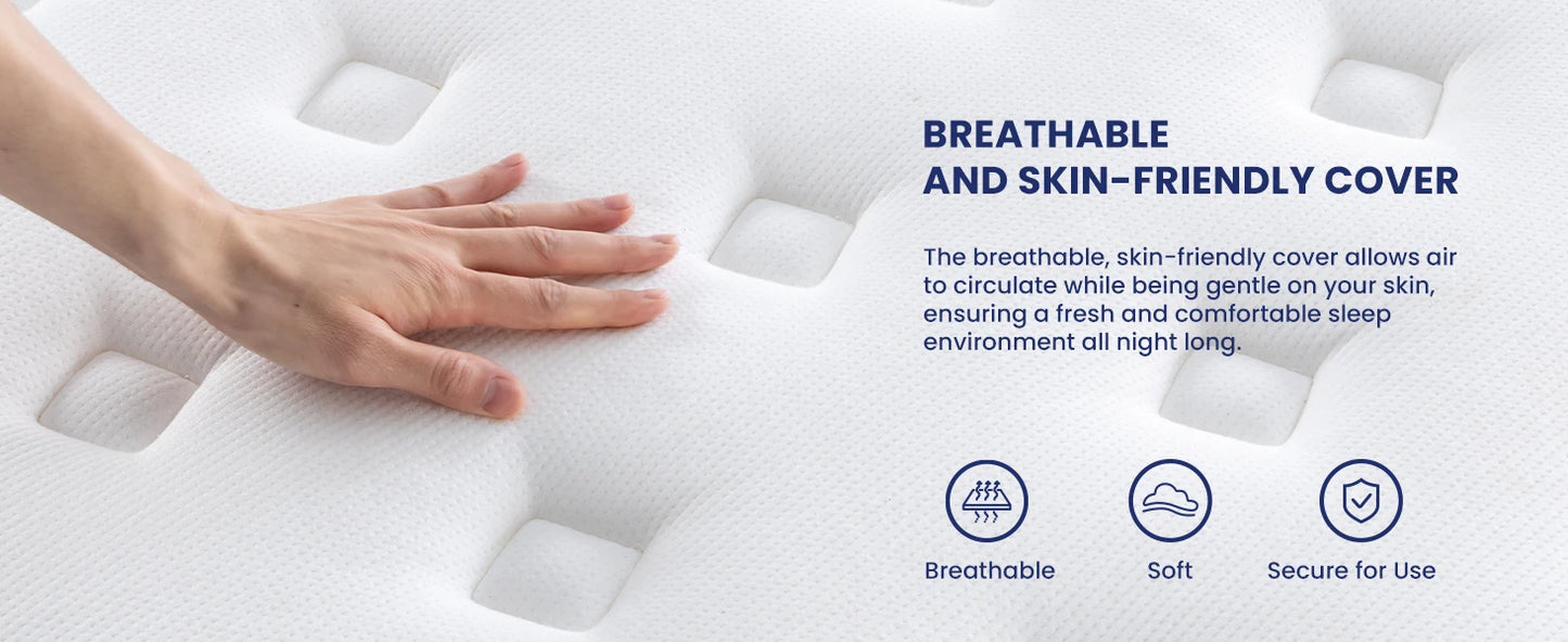 Full/King Hybrid Gel Memory Foam Mattress, Queen Size with Breathable Fabric