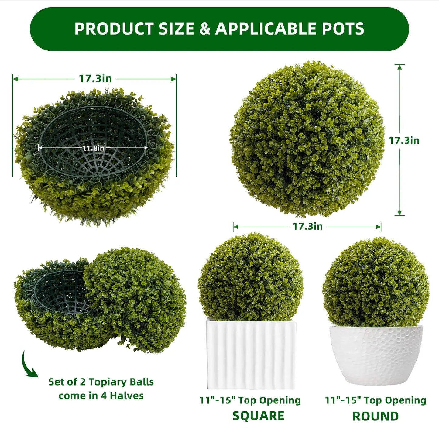 2 Set Artificial Topiary Cedar Balls for Decor