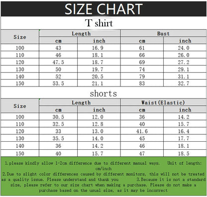 2 Piece Girls O Neck Short Sleeve Breathable Shorts Sets