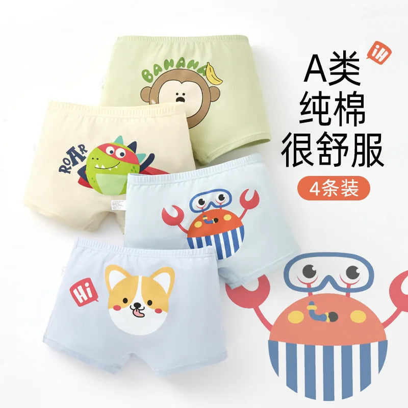 4PCS Cotton Antibacterial Boys Breathable Underwear