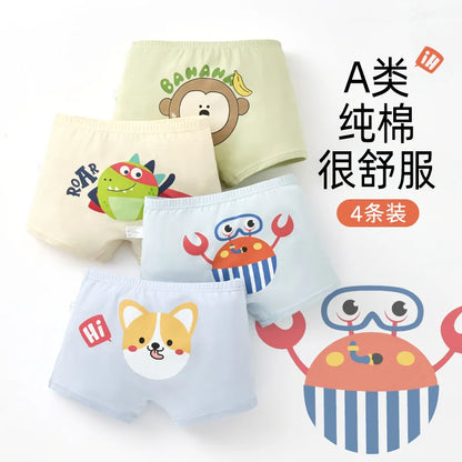 4PCS Cotton Antibacterial Boys Breathable Underwear