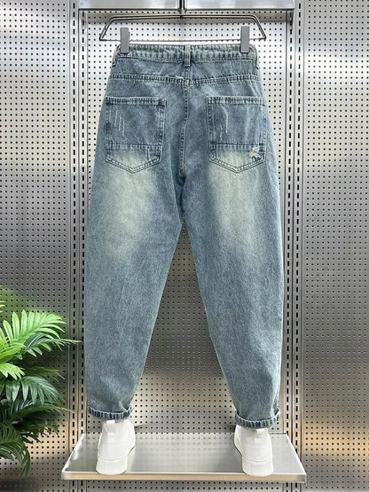 Men's Jeans Torn Broken Ripped Cowboy Pants