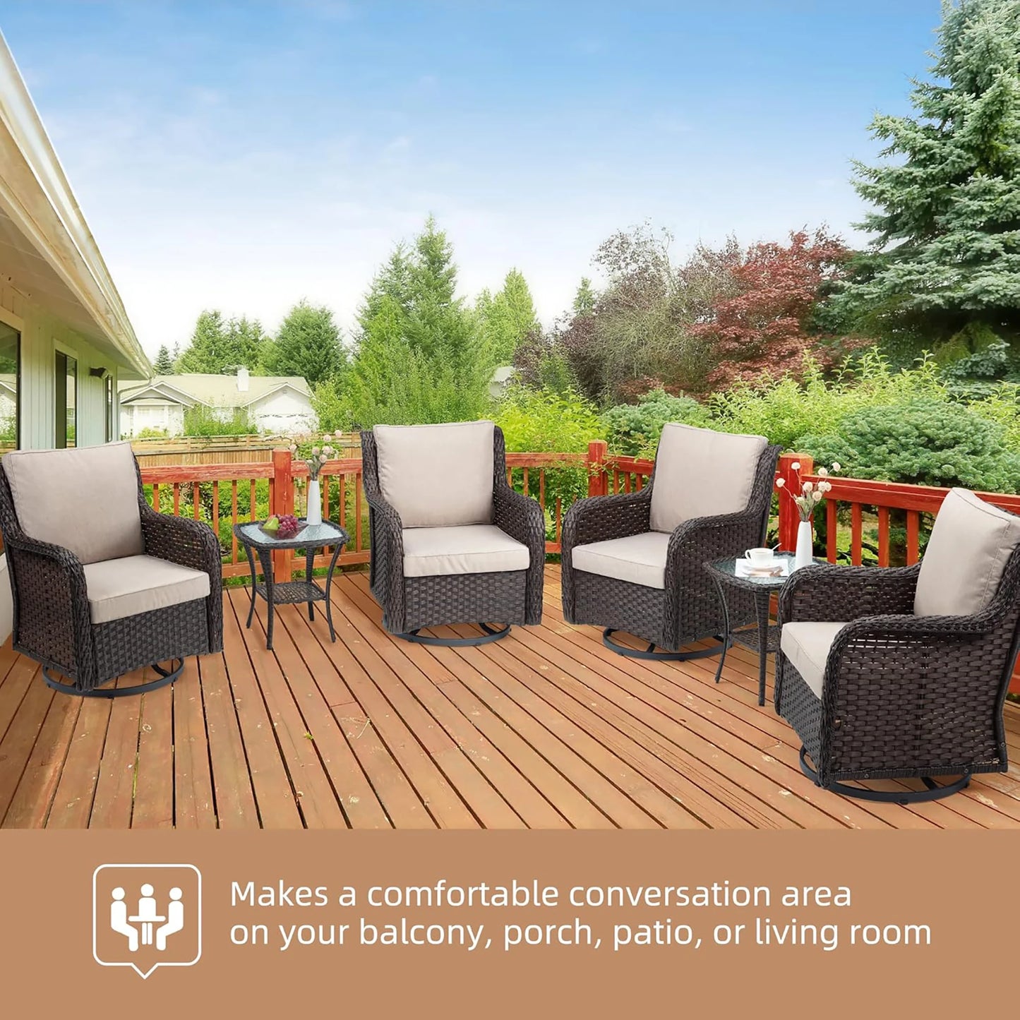 3-Piece Wicker Swivel Rocker Patio Set, Glass Table