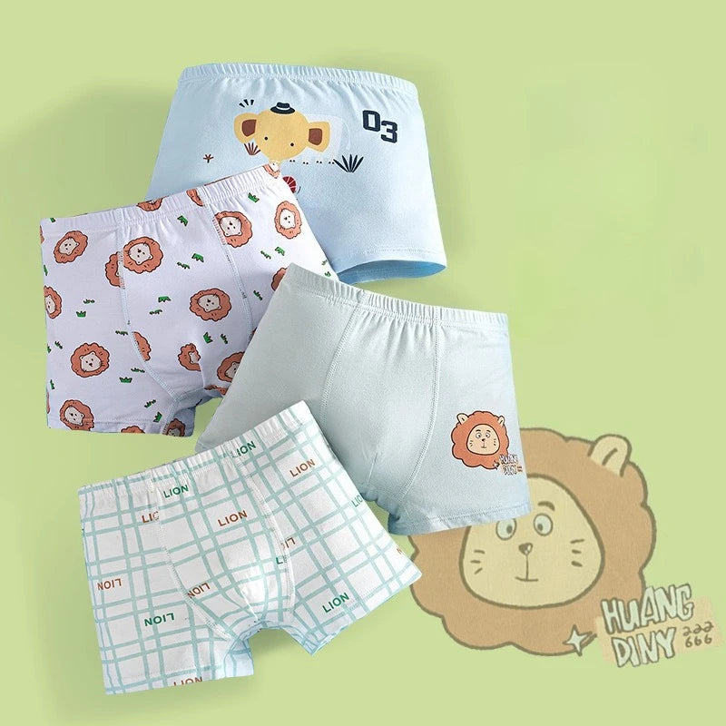 4PCS Boys Cotton Antibacterial Cute Cartoon Breathable Underwear