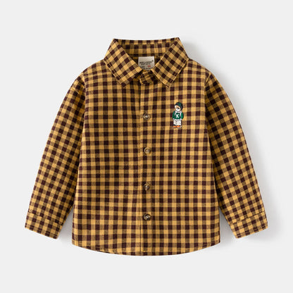 Kids Shirts With Collar Long Sleeved Plaid