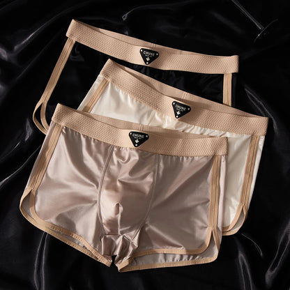 3PCS Luxury Silk Satin-like Men's  Breathable Underwear