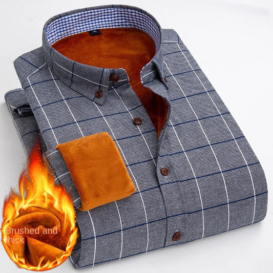 Mens Warm Plus Velvet Thick Cotton Shirts