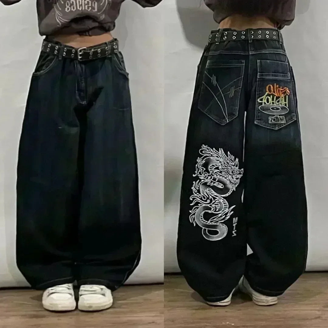 Oversized Print Baggy Jeans Men Vintage Gothic