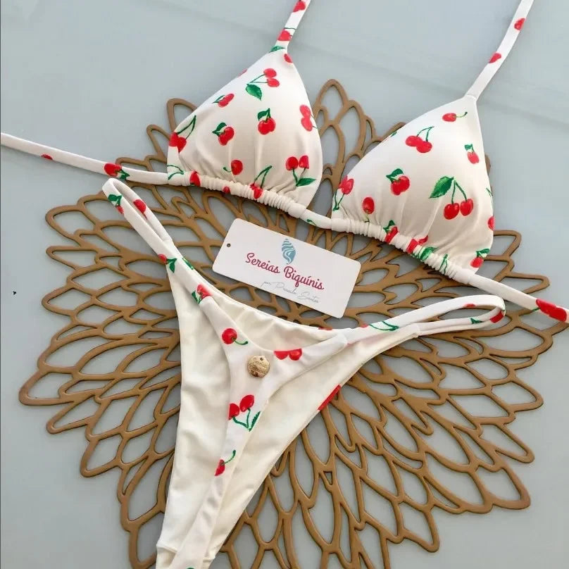 Print Sexy Bikini Sets Halter Lace-up  Beach