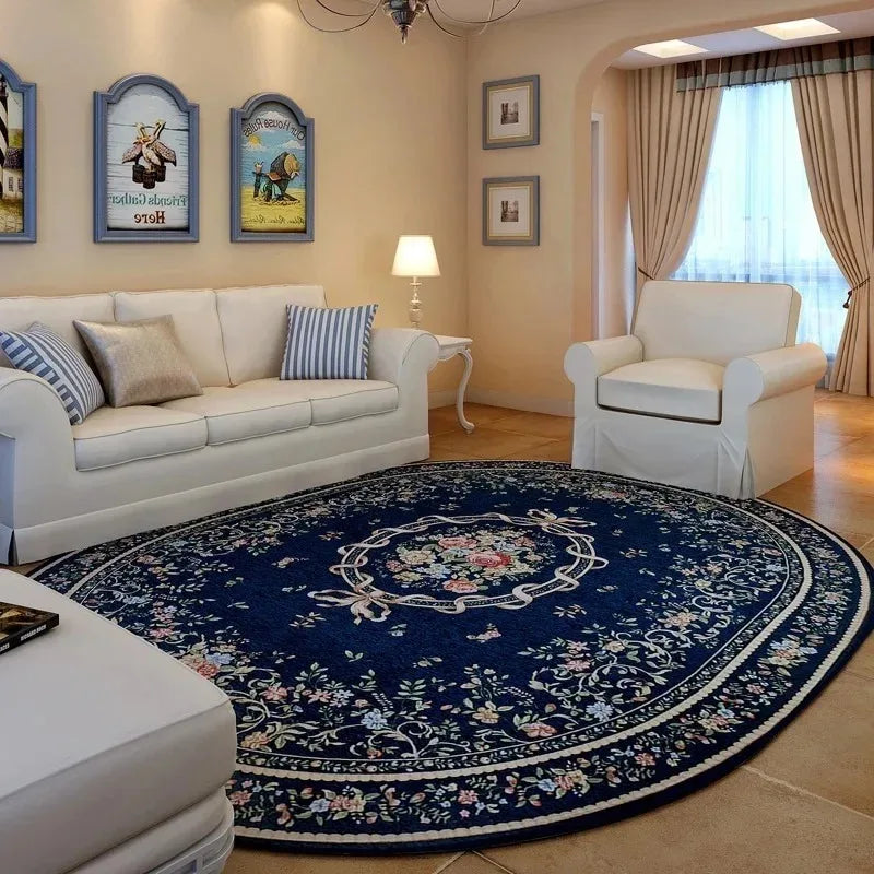 Oval Carpet European Pastoral Floral Style Print