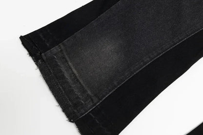 Retro Washed Spliced Denim High Brand Jeans