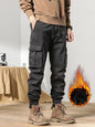Cargo Pants Men Multi-Pockets Drawstring Fleece Liner
