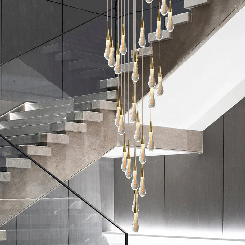 Crystal Tear Drop Chandelier Loft Villa Staircase