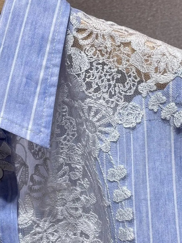Lace Embroidery Patchwork Short Shirts