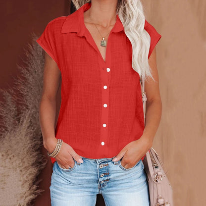 Womens Cotton Linen Casual Short Sleeve Tops