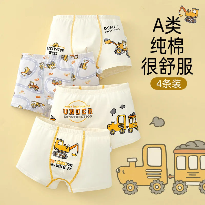 4PCS Cotton Antibacterial Boys Breathable Underwear