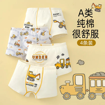 4PCS Cotton Antibacterial Boys Breathable Underwear