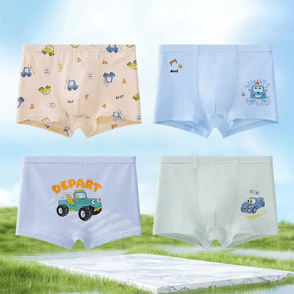4PCS Boy Cotton Antibacterial Breathable Teenager  Cartoon Briefs