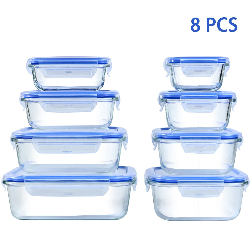 8pcs Glass Food Storage Containers Microwave & Oven Safe