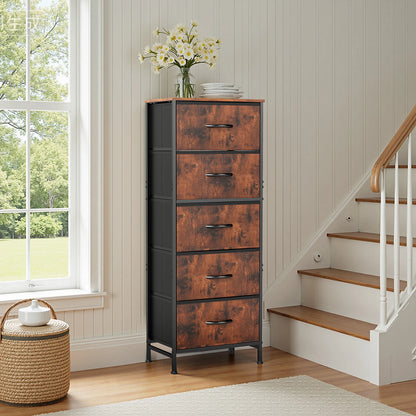 Dresser With 5 Fabric Drawers, Steel Frame