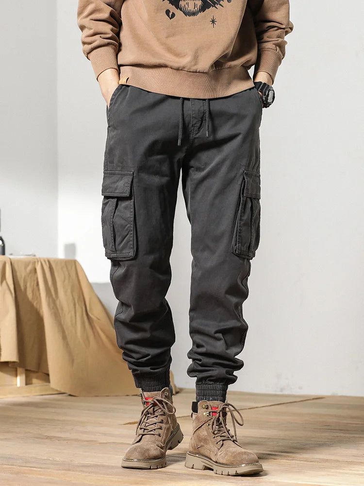 Cargo Pants Men Multi-Pockets Drawstring Fleece Liner