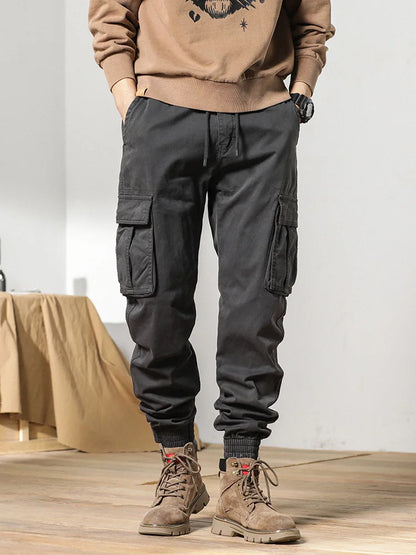 Cargo Pants Men Multi-Pockets Drawstring Fleece Liner