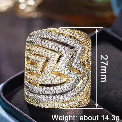 Hollow Geometric Luxury Wide Band Two Tone