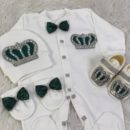 4 Pcs Boy/Girl Rhinestone Crown Jumpsuit Clothing