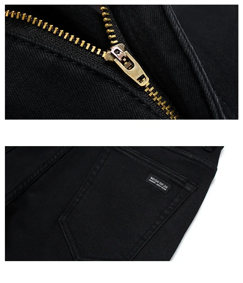 Stretch Black Biker Denim Mens Comfortable Jeans