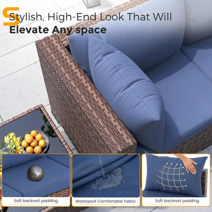8 Piece Sectional Sofas, All-Weather With Fire Pit