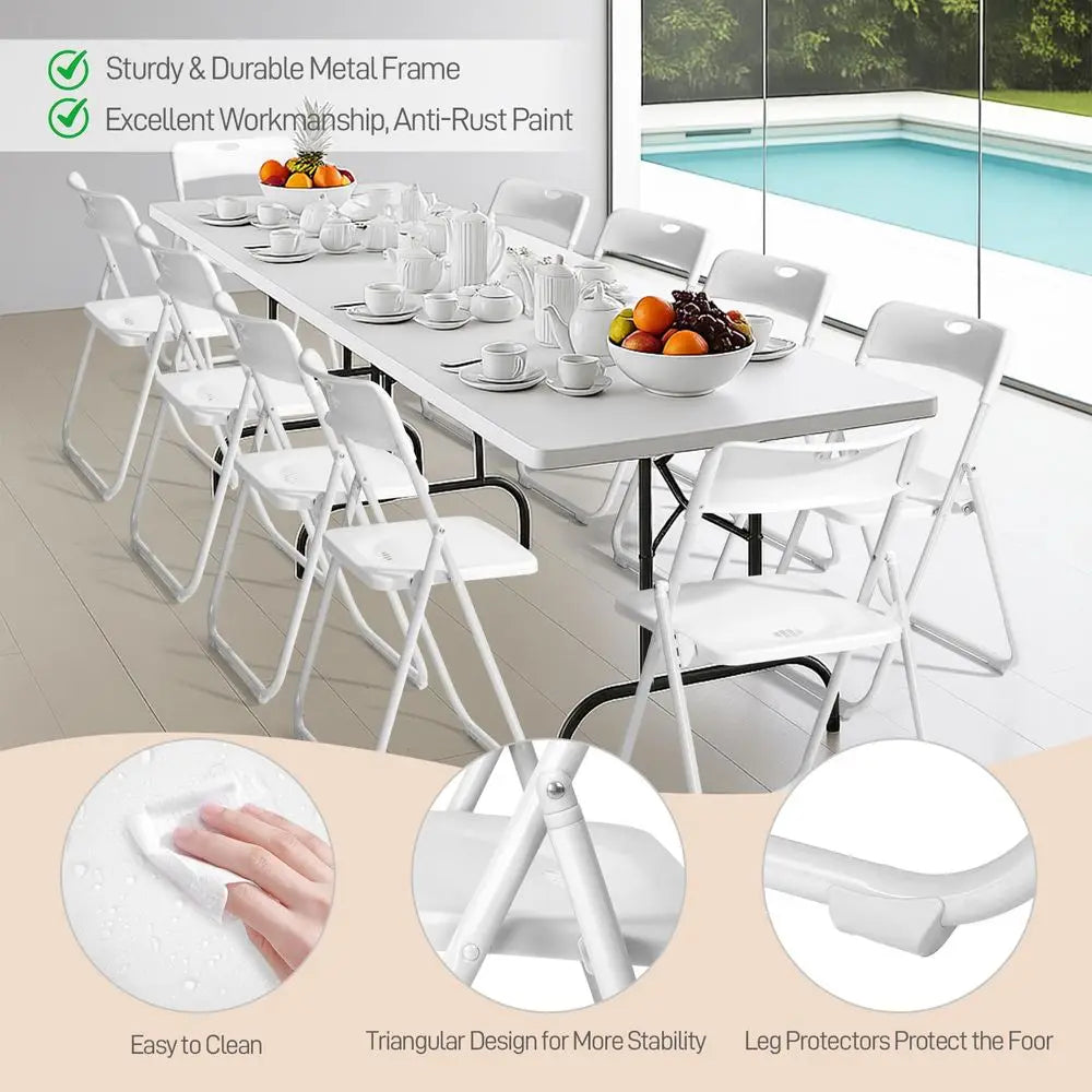 10 Pcs Folding Chair, Lightweight Foldable Plastic Reinforced Metal