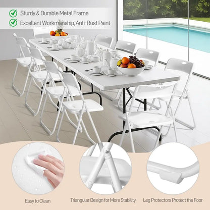 10 Pcs Folding Chair, Lightweight Foldable Plastic Reinforced Metal