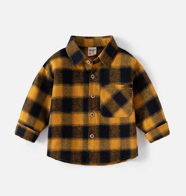 Kids Shirts With Collar Long Sleeved Plaid