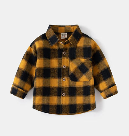 Kids Shirts With Collar Long Sleeved Plaid