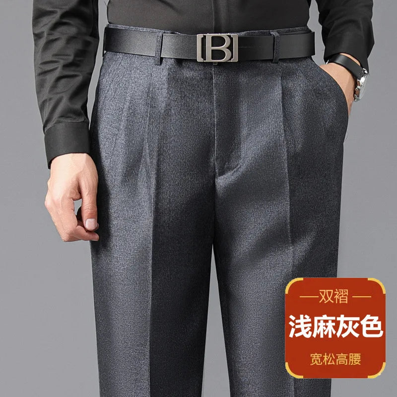 Double Pleated Mens British Pants High Waist