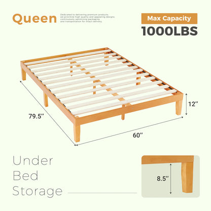 Solid Wood Bed Frame with Sturdy Wood Slat Support