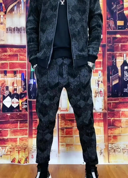 Mens Zipper Hoodie Tracksuit Jacket+Sweatpants