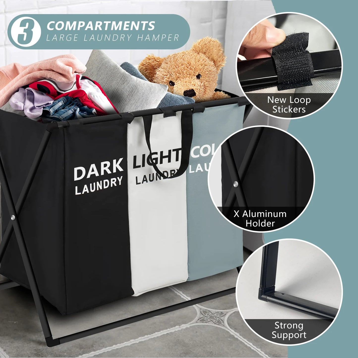 Divided Large Laundry Hamper Foldable Storage Bag